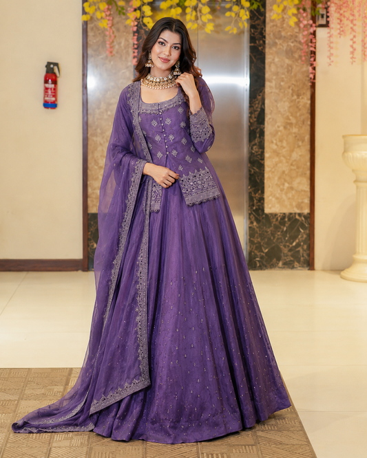 Elegant Embroidered Sequins Moti Work Fully Stitched Lehenga Set
