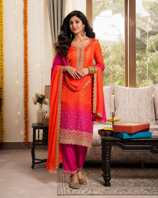 Women's Designer Embroidered Kurta Pant Set with Dupatta Ethnic Suit