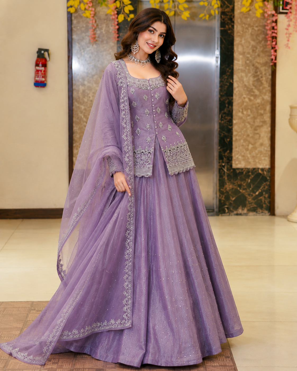 Elegant Embroidered Sequins Moti Work Fully Stitched Lehenga Set