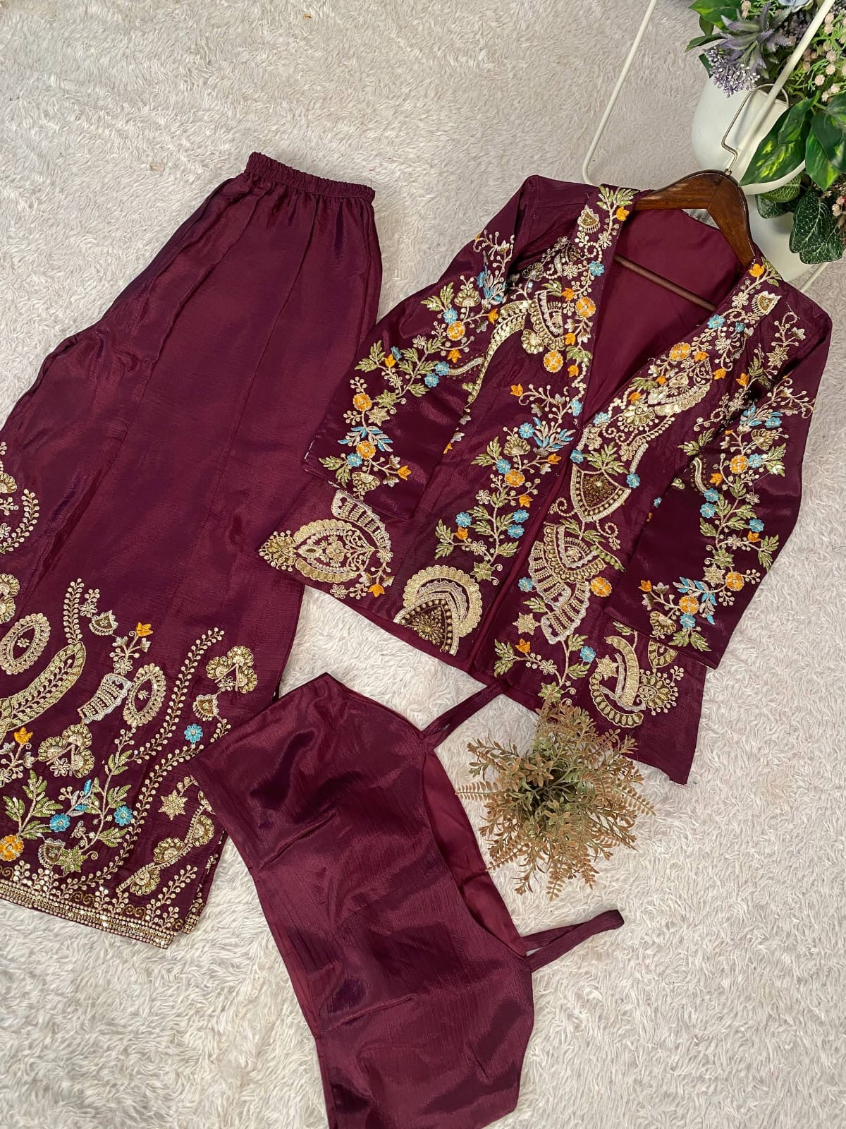 Women's Premium Hand Embroidered 3-Piece Co-Ord Set Designer Ethnic Wear