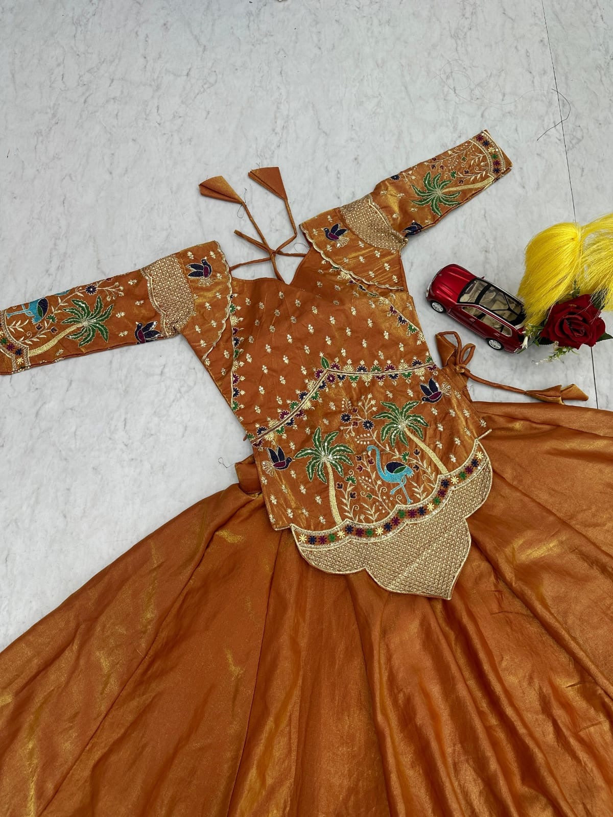 Women’s Gujarati Pattern Premium Embroidered Lehenga Choli Set