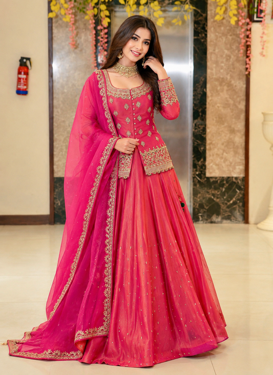 Elegant Embroidered Sequins Moti Work Fully Stitched Lehenga Set