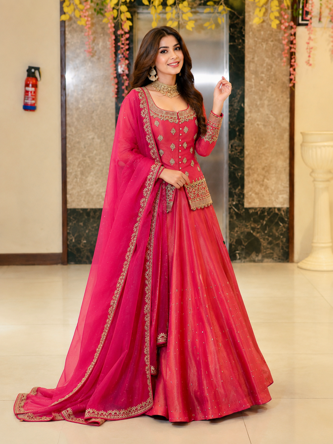 Elegant Embroidered Sequins Moti Work Fully Stitched Lehenga Set