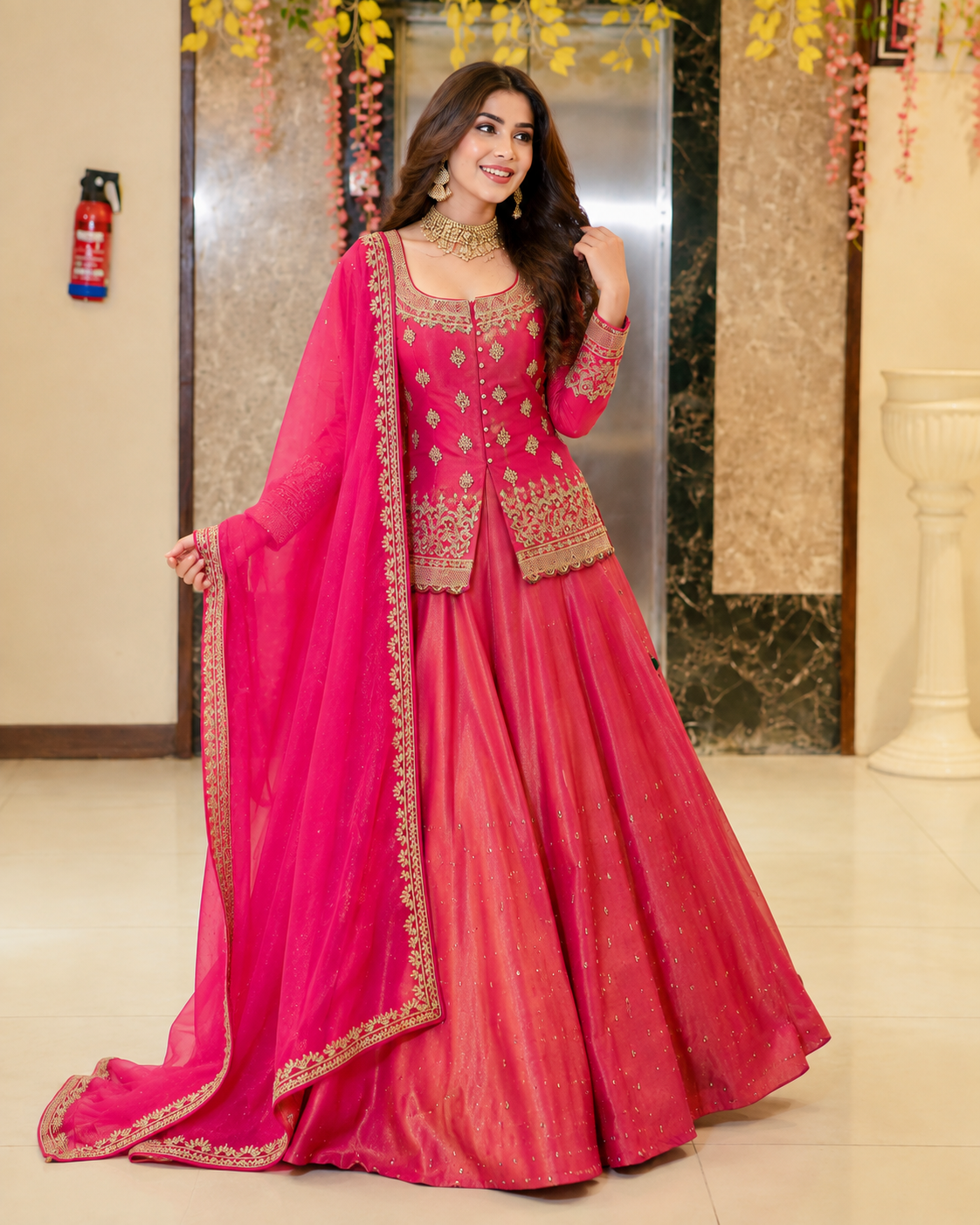 Elegant Embroidered Sequins Moti Work Fully Stitched Lehenga Set