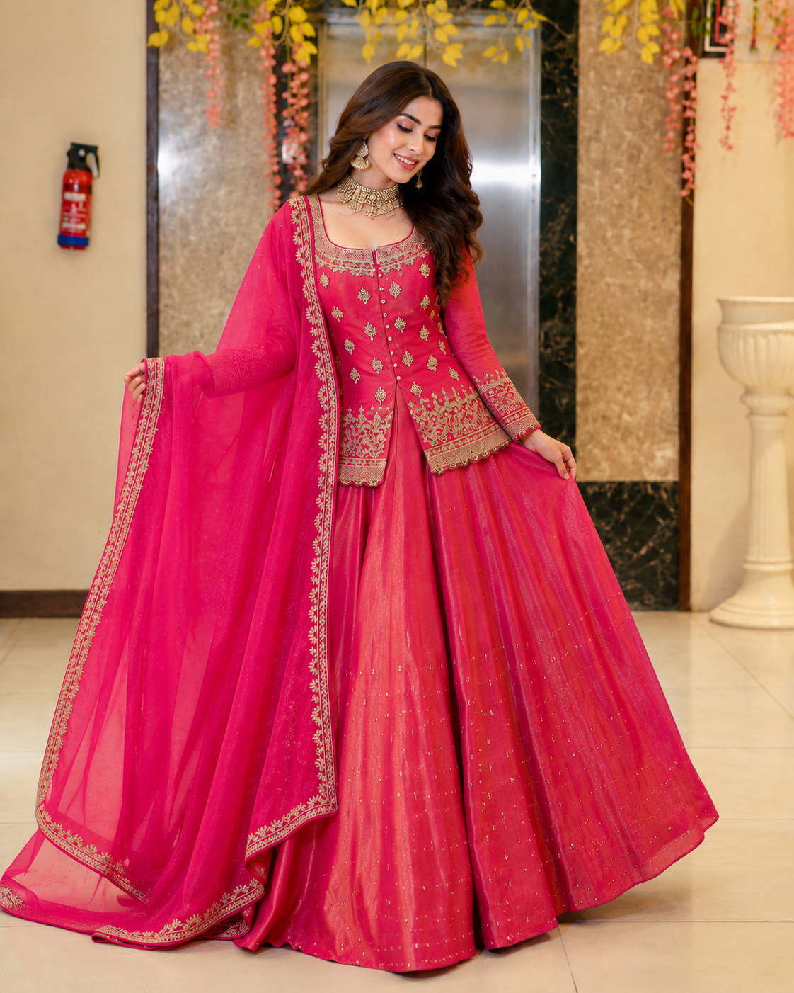 Elegant Embroidered Sequins Moti Work Fully Stitched Lehenga Set