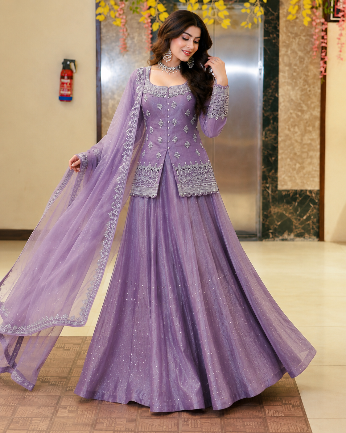 Elegant Embroidered Sequins Moti Work Fully Stitched Lehenga Set