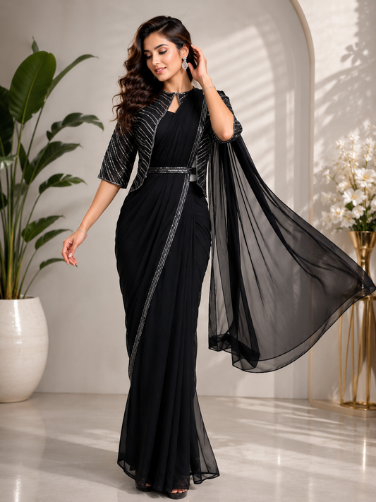 Women's Premium Ready-to-Wear Saree with Designer Jacket Ethnic Wear