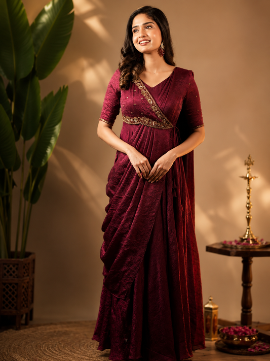Women's Designer Ready-to-Wear Saree Gown Festive Party Ethnic Outfit