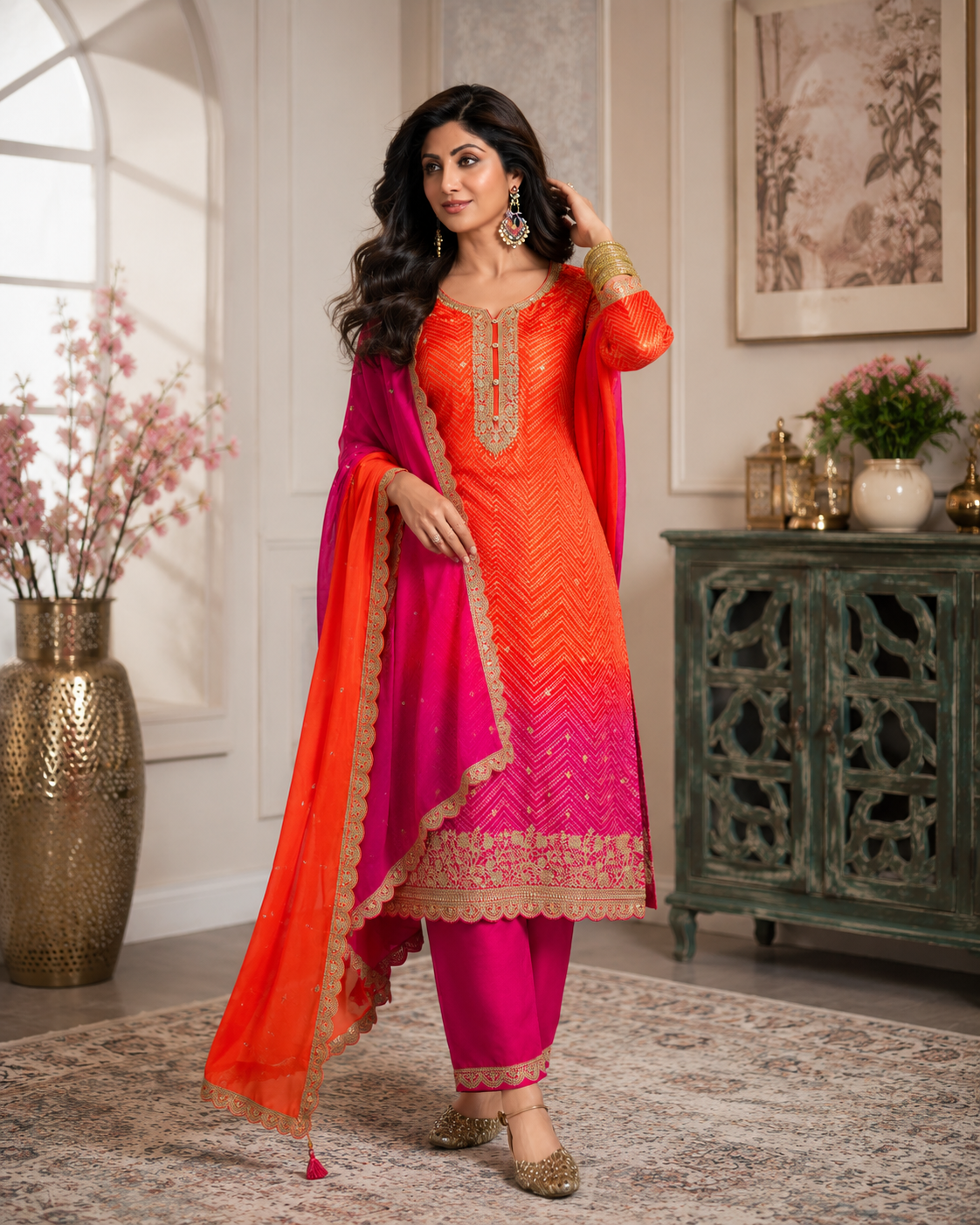 Women's Designer Embroidered Kurta Pant Set with Dupatta Ethnic Suit