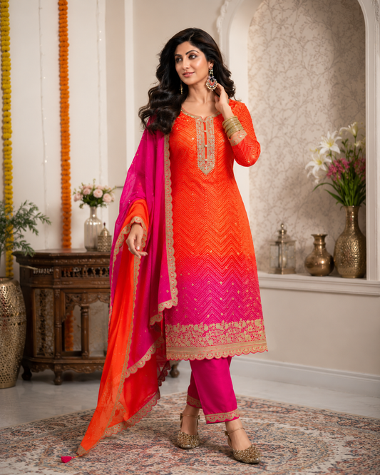 Women's Designer Embroidered Kurta Pant Set with Dupatta Ethnic Suit