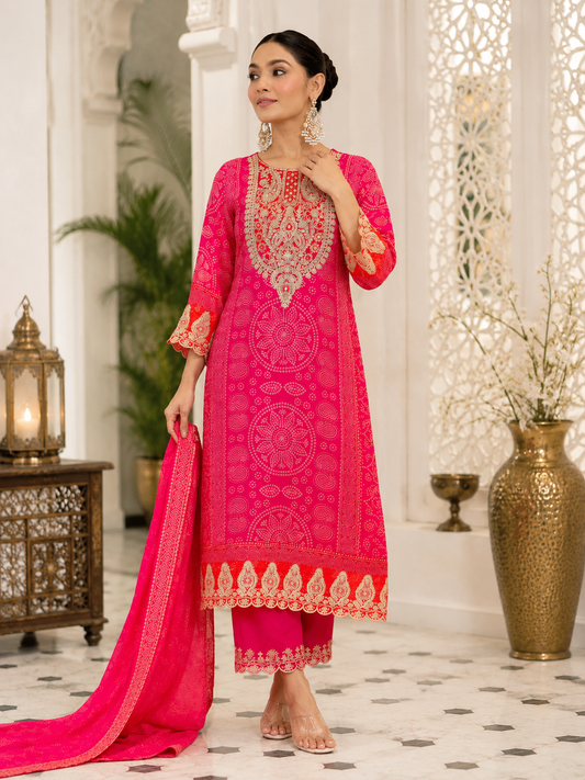 Women's Embroidered Kurta Pant Set Elegant Dupatta Festive Ethnic Wear