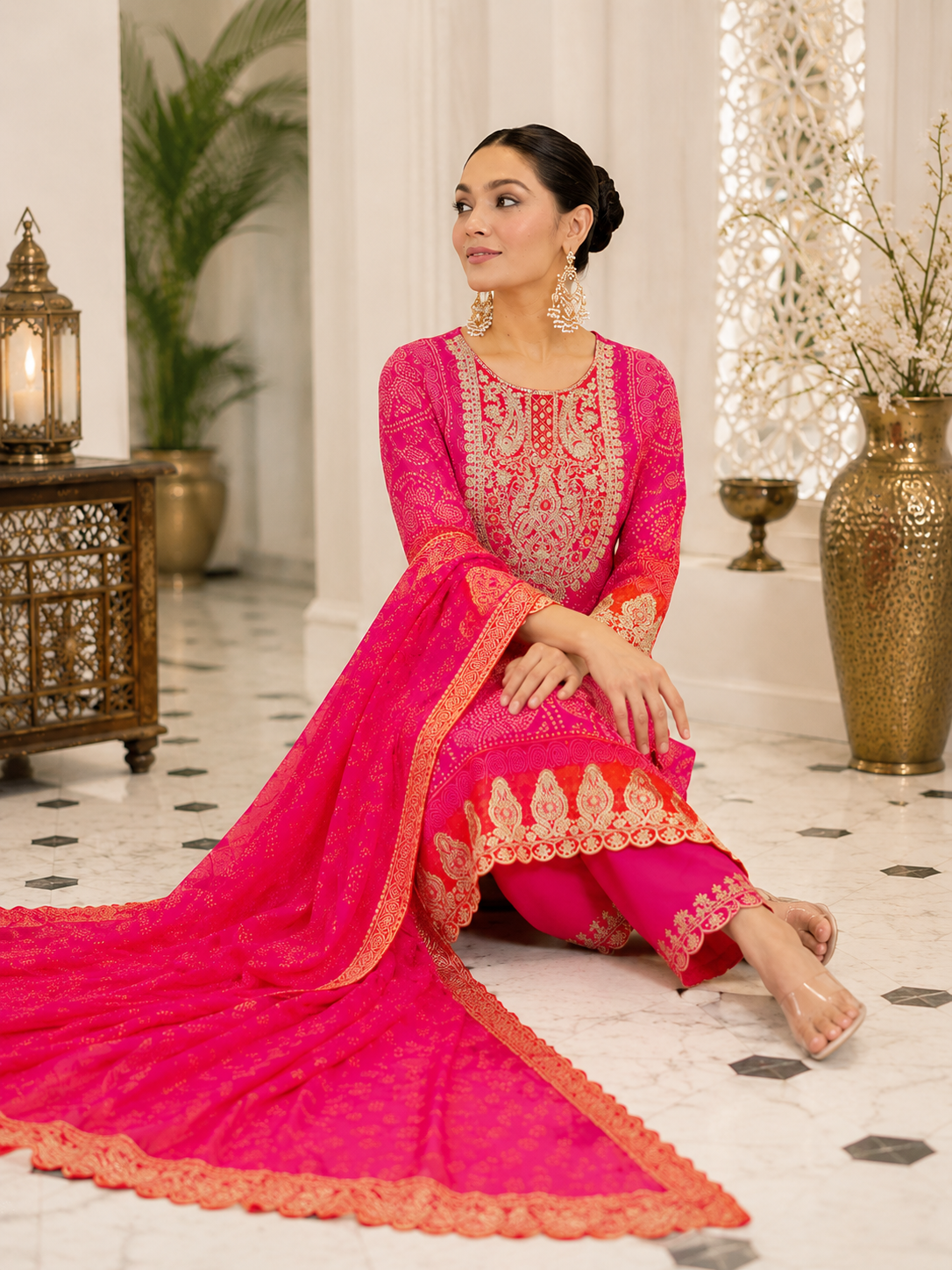 Women's Embroidered Kurta Pant Set Elegant Dupatta Festive Ethnic Wear