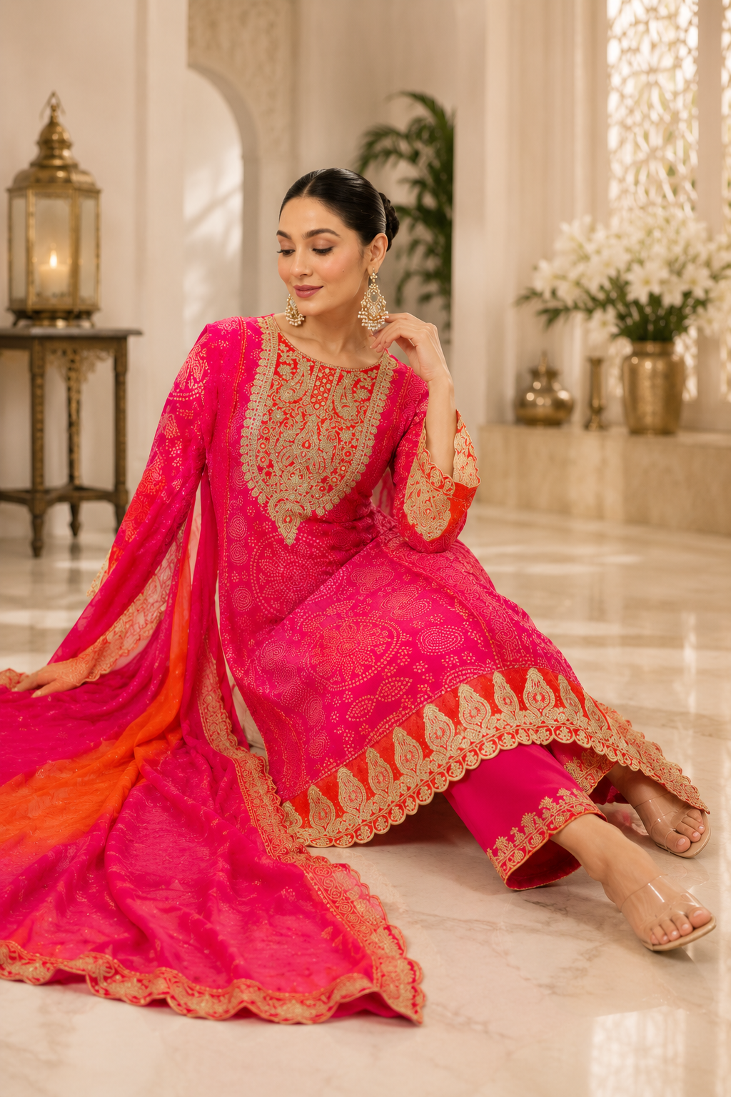 Women's Embroidered Kurta Pant Set Elegant Dupatta Festive Ethnic Wear