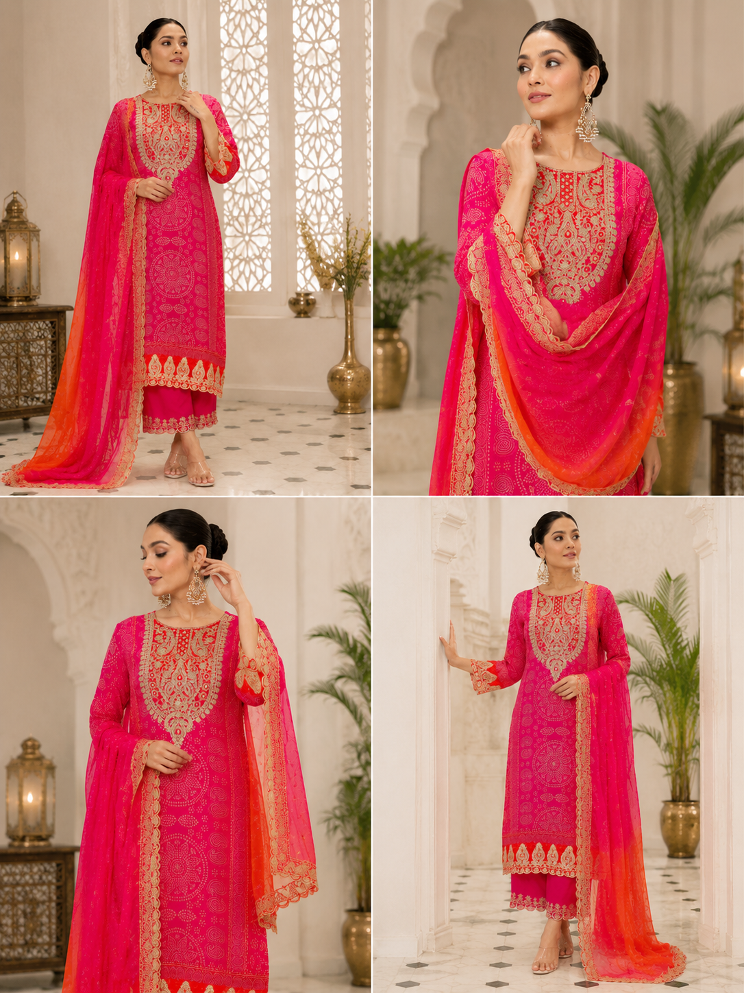 Women's Embroidered Kurta Pant Set Elegant Dupatta Festive Ethnic Wear