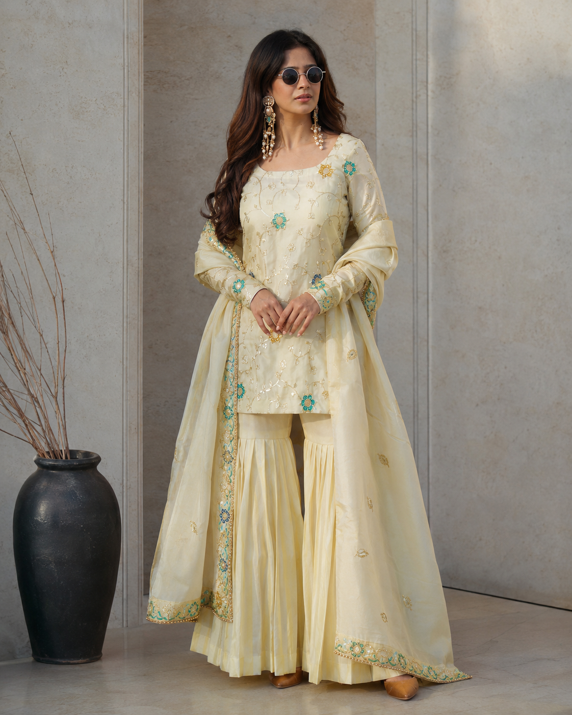 Women's Designer Kurta Sharara Set with Dupatta Festive Traditional Wear