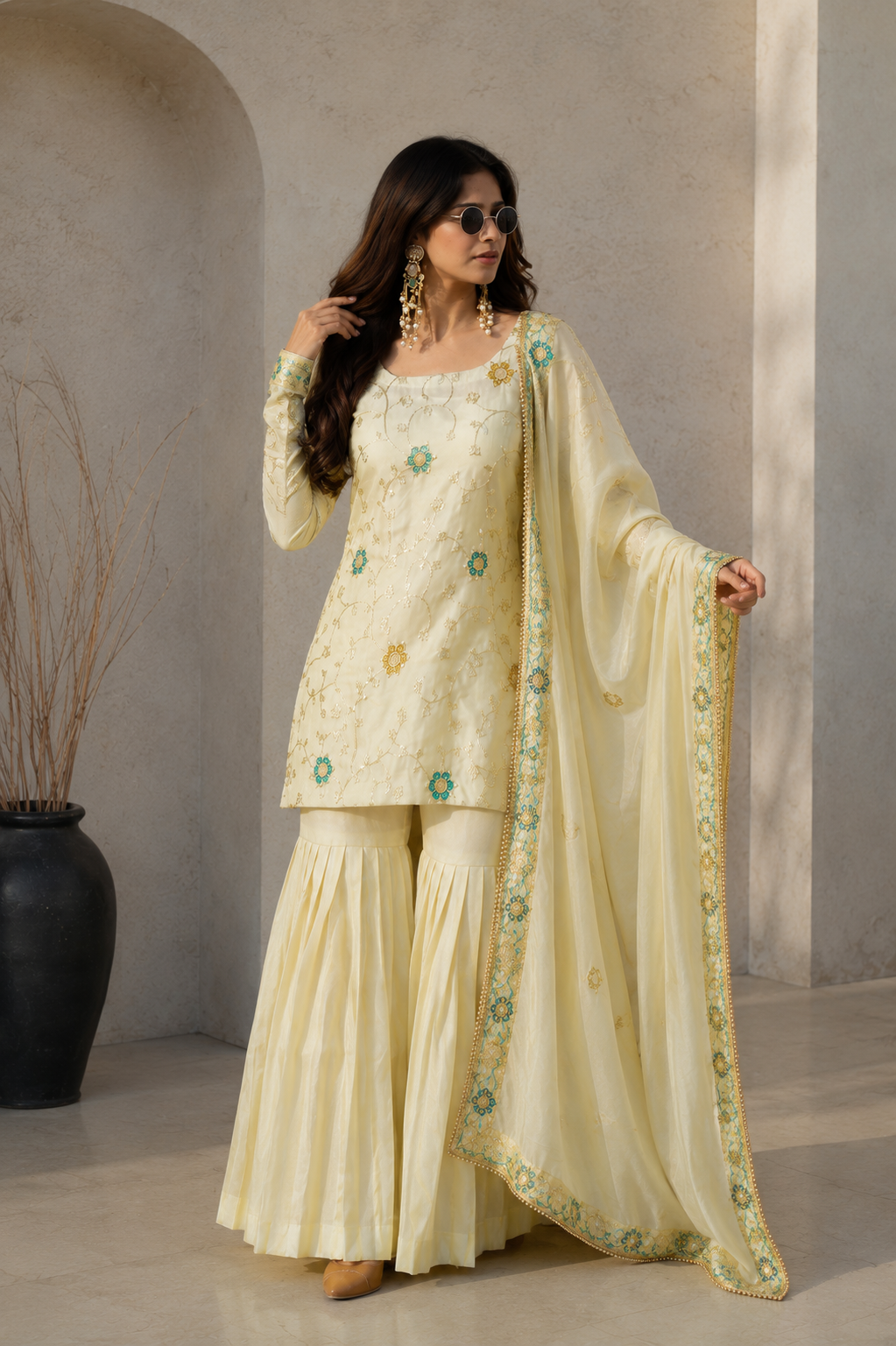 Women's Designer Kurta Sharara Set with Dupatta Festive Traditional Wear