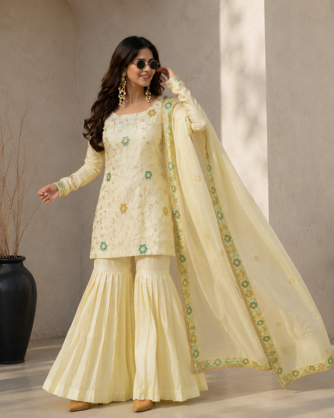 Women's Designer Kurta Sharara Set with Dupatta Festive Traditional Wear
