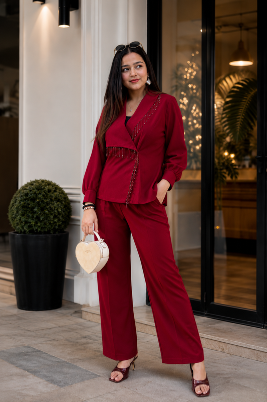 Women's Designer Blazer Style Co-Ord Set Formal Casual Party Wear