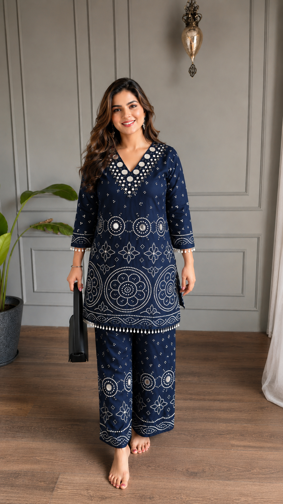 Women's Premium Mirror Work Embroidered Kurta Palazzo cord - Set for Ethnic Wear