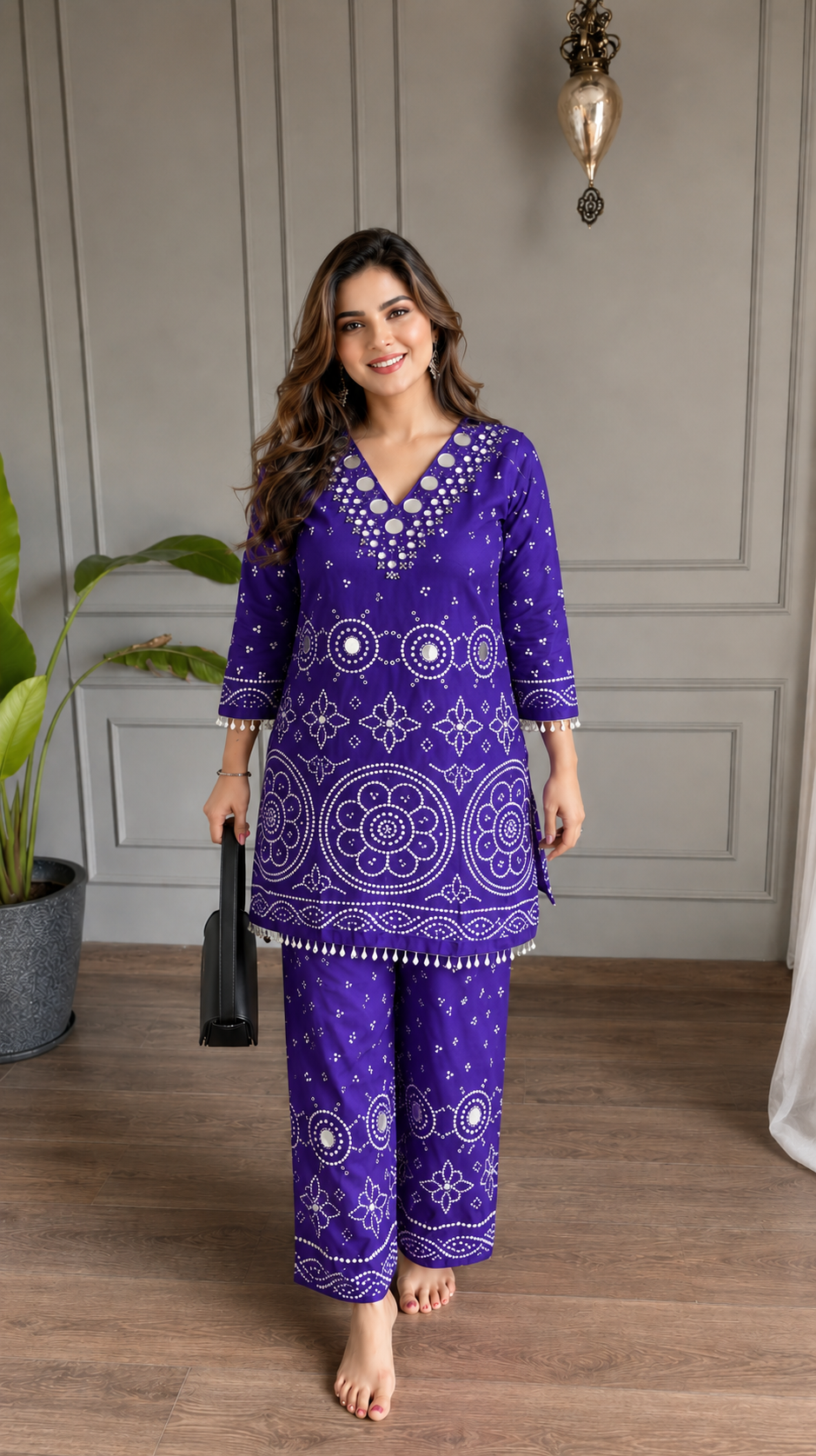 Women's Premium Mirror Work Embroidered Kurta Palazzo cord - Set for Ethnic Wear