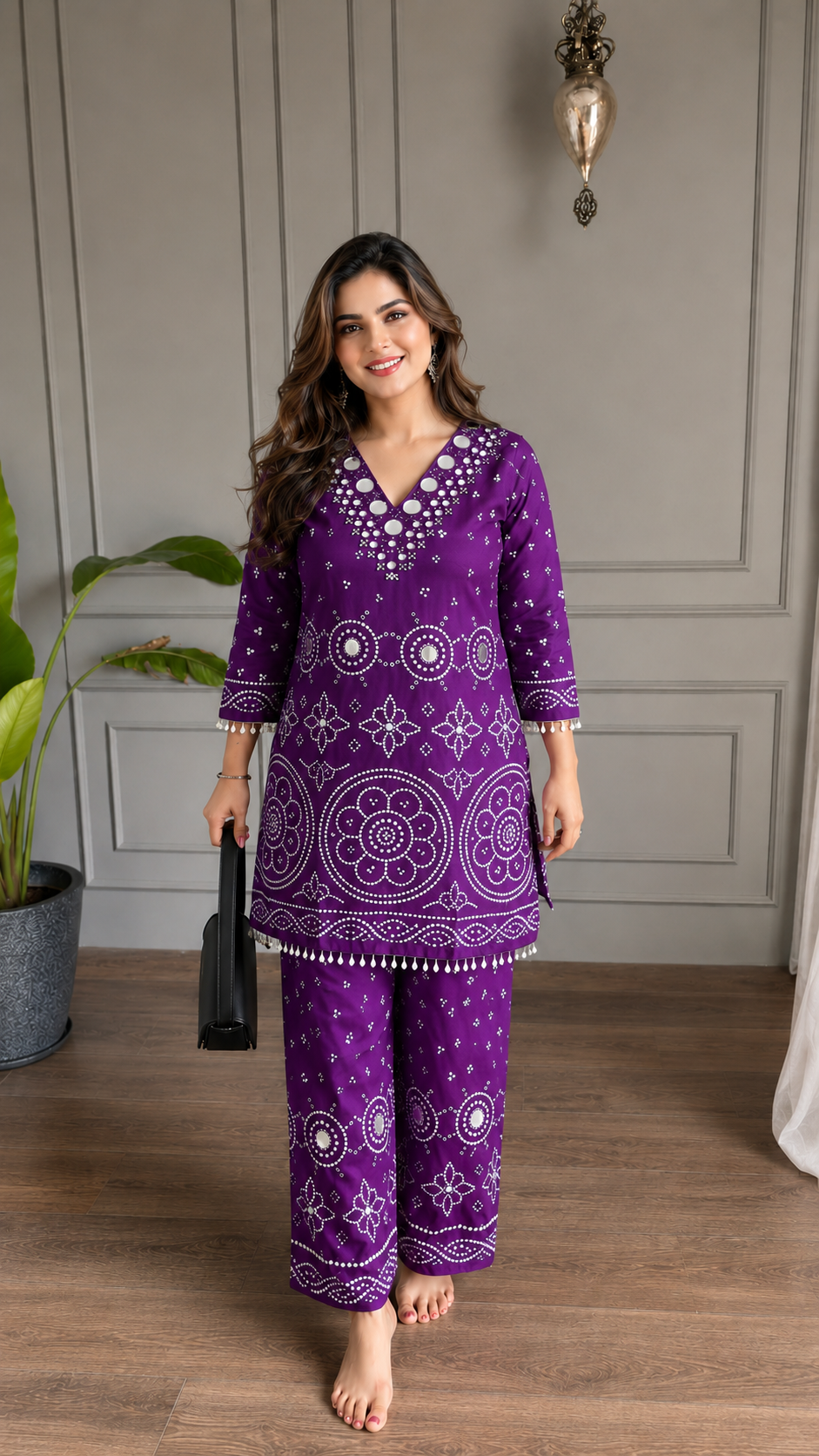 Women's Premium Mirror Work Embroidered Kurta Palazzo cord - Set for Ethnic Wear