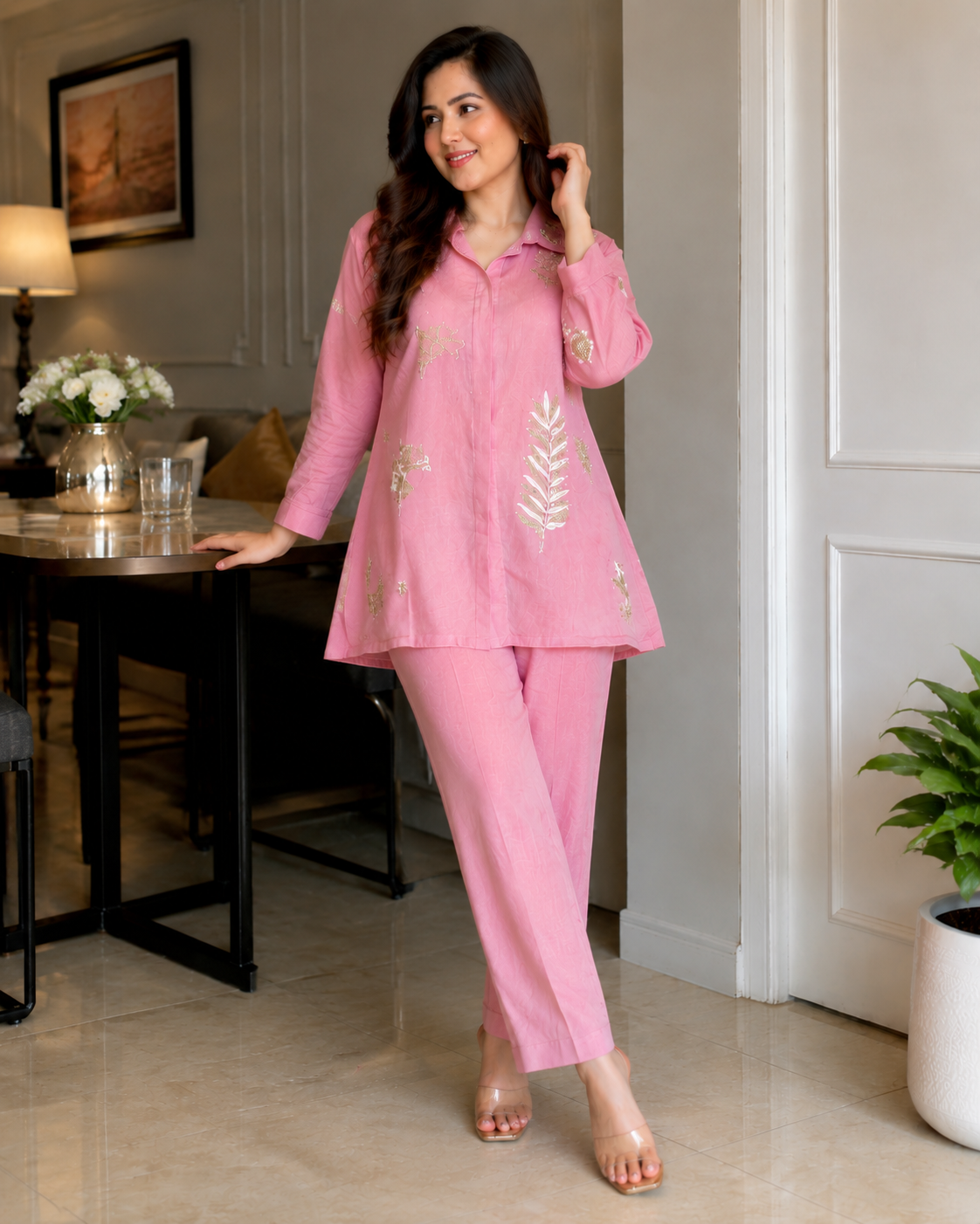 Women's Hand Embroidered Three-Piece Co-Ord Set Premium Casual Wear