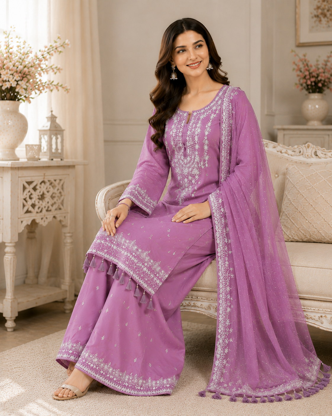 Women's Heavy Faux Georgette Embroidered Kurta Sharara Set with Dupatta Party Wear