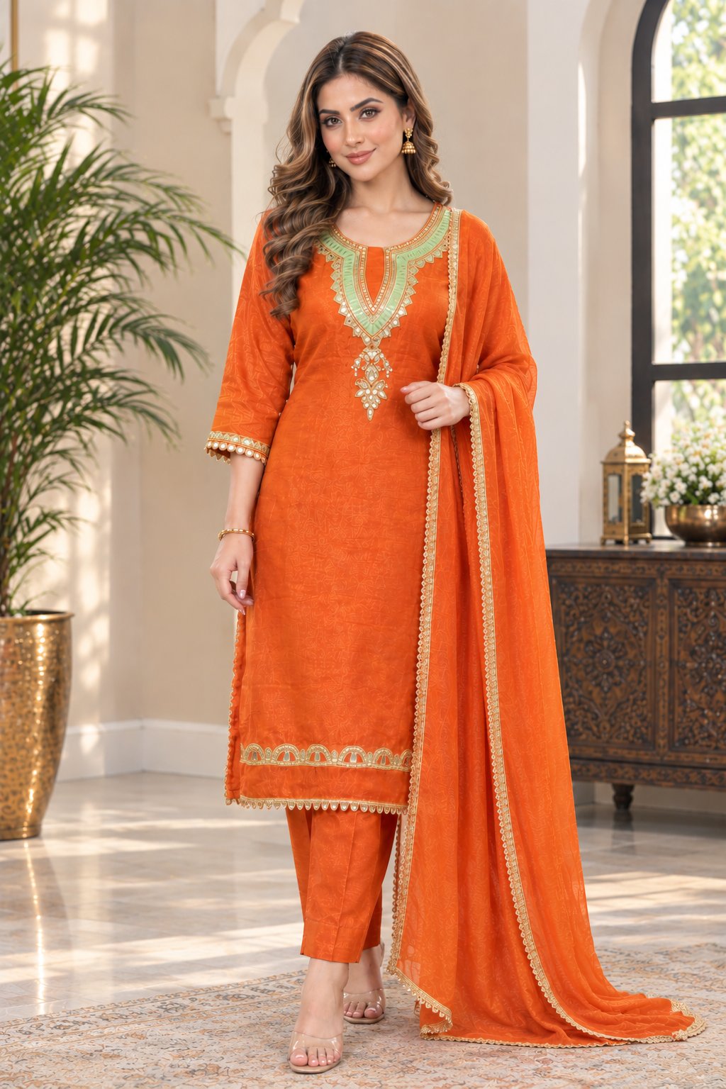 Women’s Hand Embroidered Designer Suit Set With Pants Dupatta
