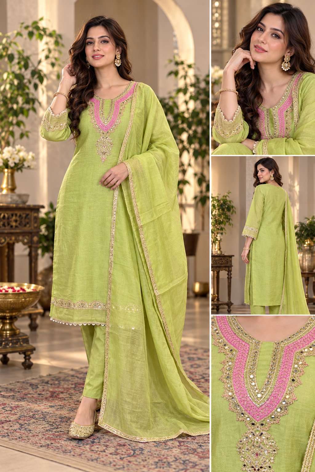 Women’s Hand Embroidered Designer Suit Set With Pants Dupatta