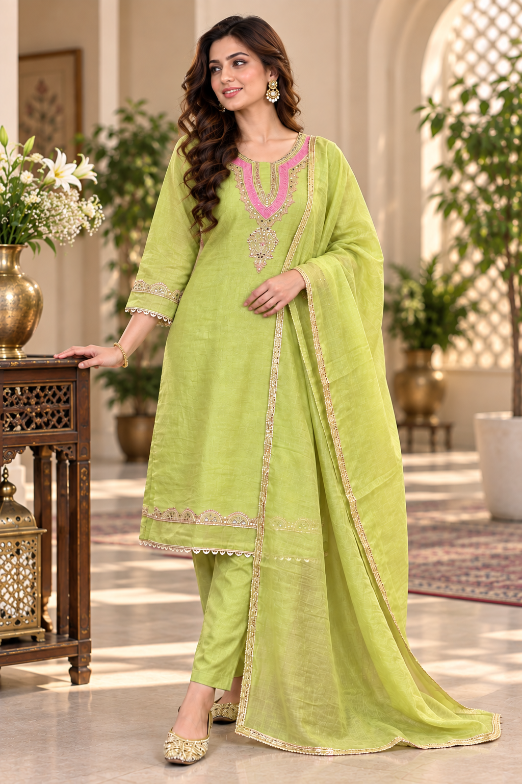 Women’s Hand Embroidered Designer Suit Set With Pants Dupatta