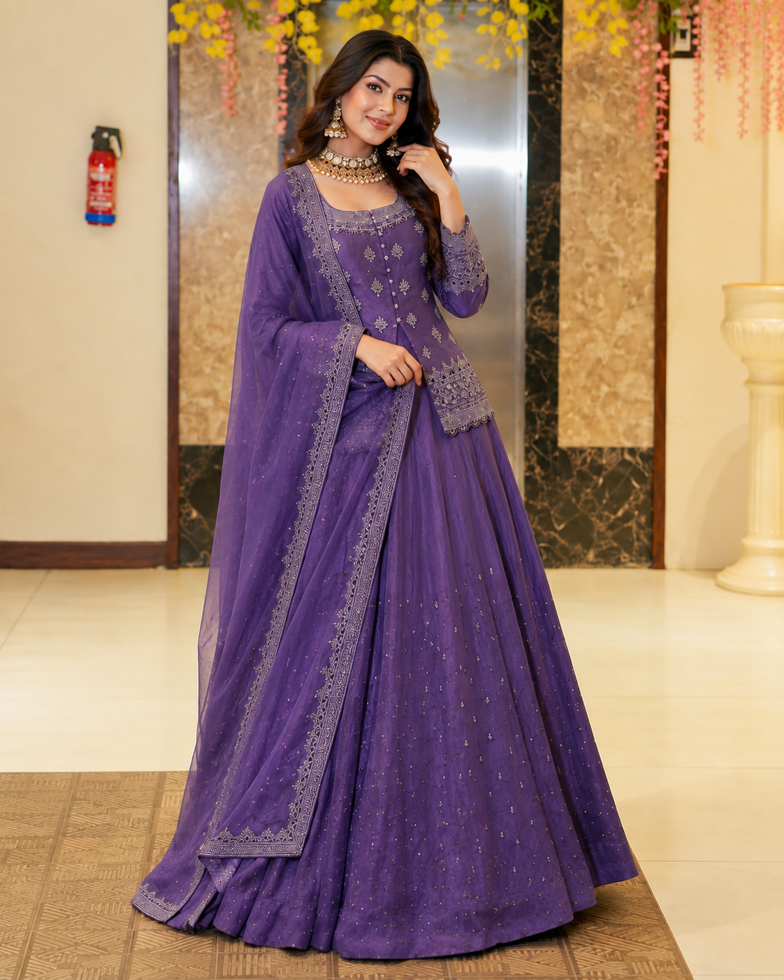 Elegant Embroidered Sequins Moti Work Fully Stitched Lehenga Set