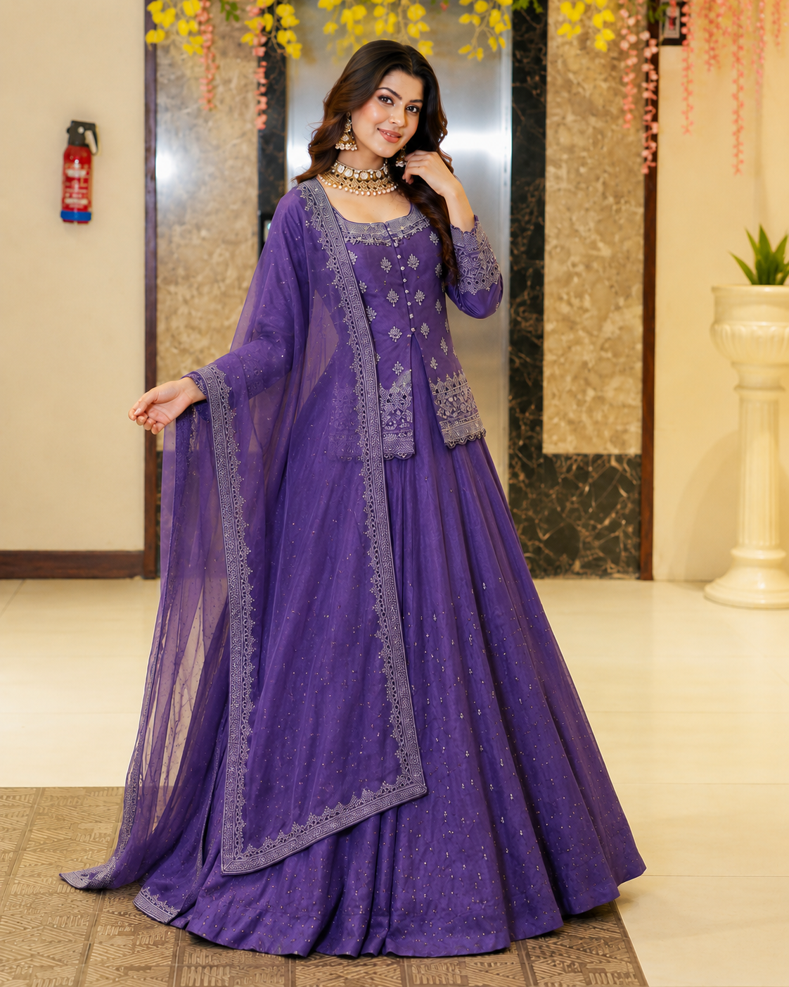 Elegant Embroidered Sequins Moti Work Fully Stitched Lehenga Set