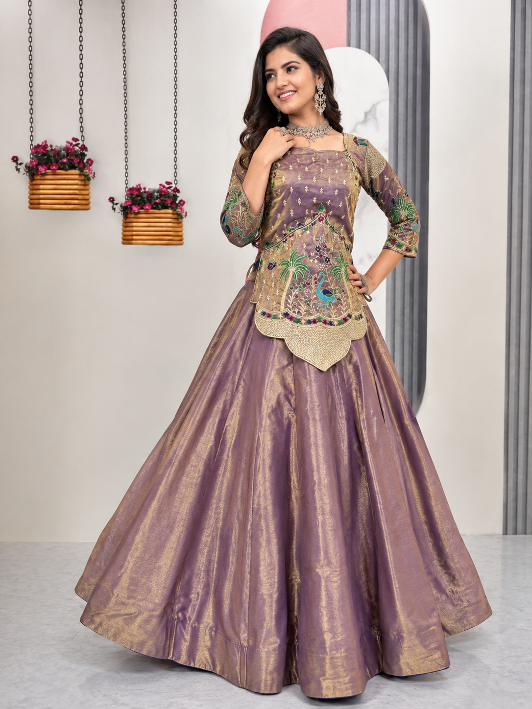 Women’s Gujarati Pattern Premium Embroidered Lehenga Choli Set