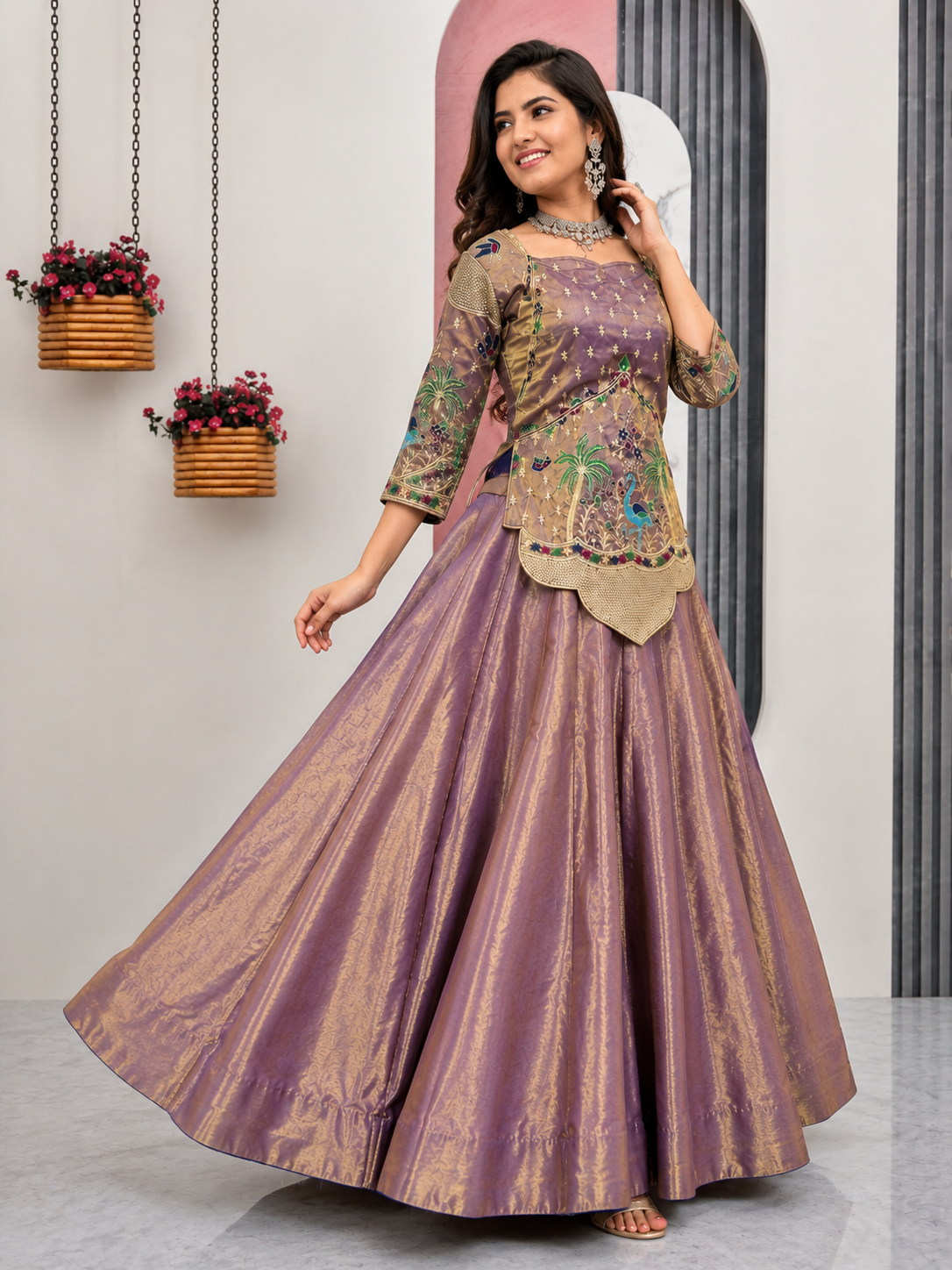 Women’s Gujarati Pattern Premium Embroidered Lehenga Choli Set