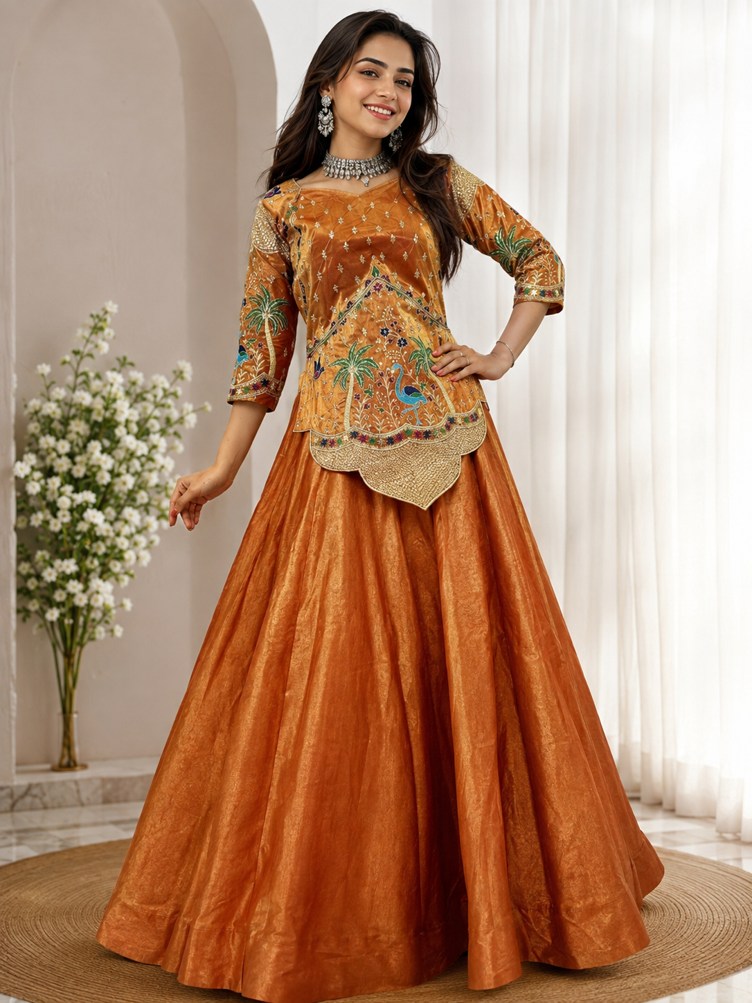 Women’s Gujarati Pattern Premium Embroidered Lehenga Choli Set