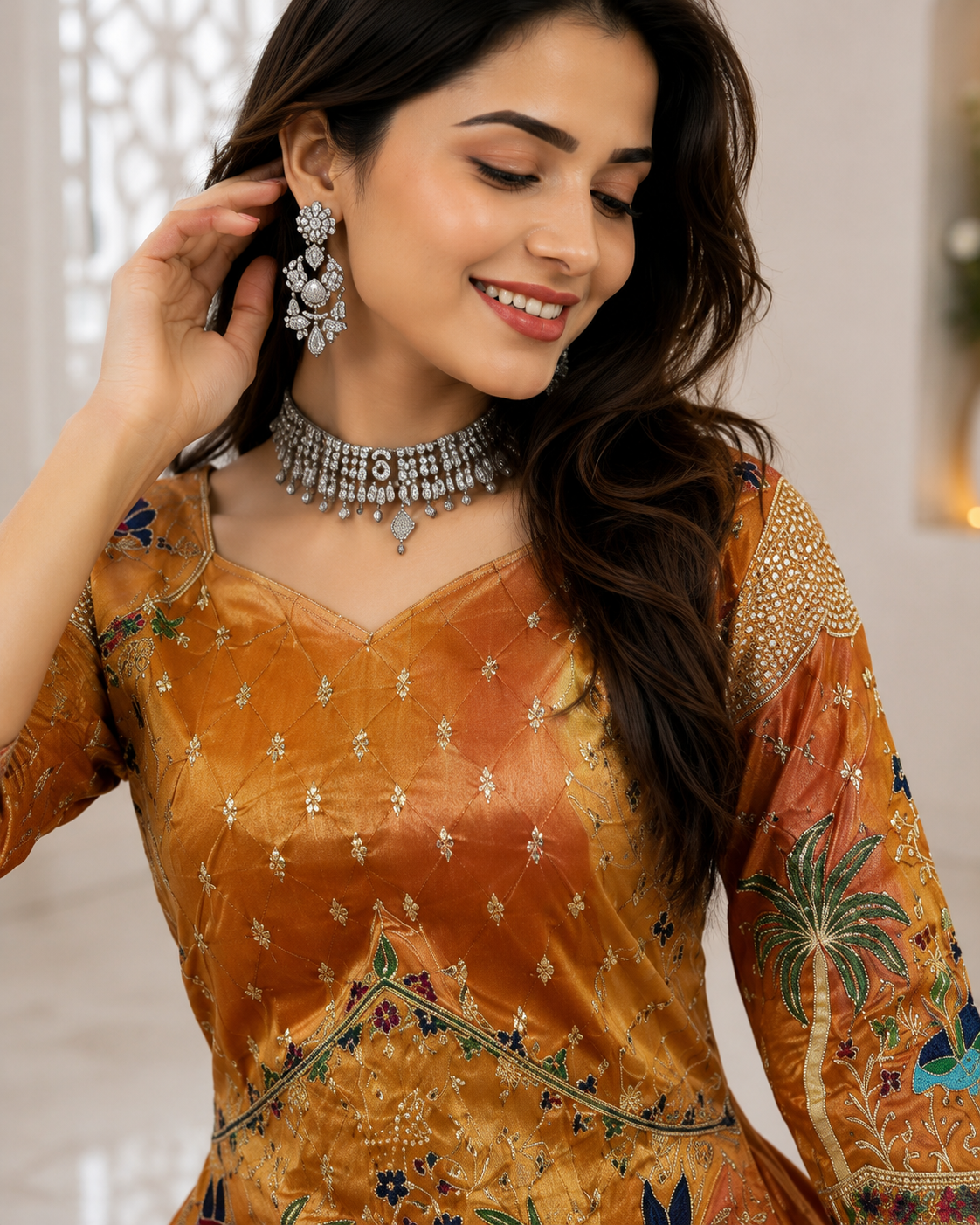 Women’s Gujarati Pattern Premium Embroidered Lehenga Choli Set
