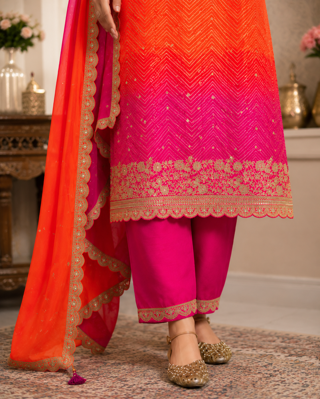 Women's Designer Embroidered Kurta Pant Set with Dupatta Ethnic Suit