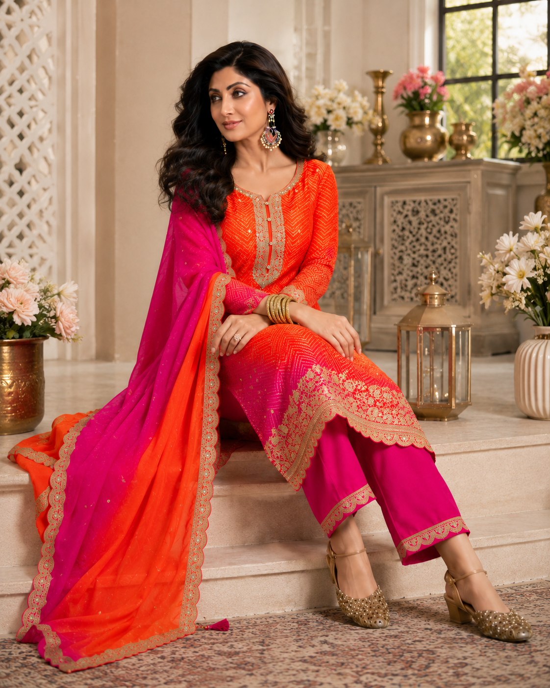 Women's Designer Embroidered Kurta Pant Set with Dupatta Ethnic Suit