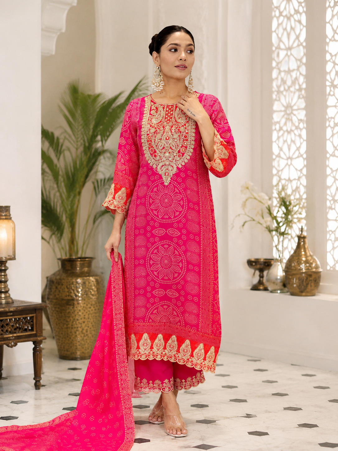 Women's Embroidered Kurta Pant Set Elegant Dupatta Festive Ethnic Wear