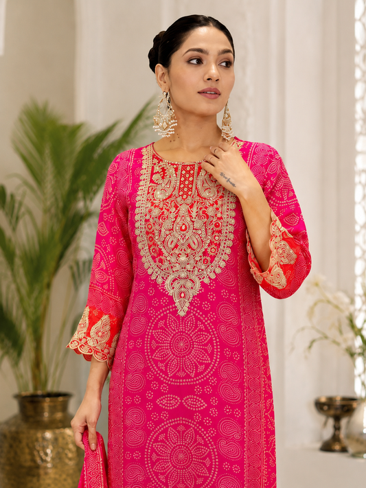 Women's Embroidered Kurta Pant Set Elegant Dupatta Festive Ethnic Wear