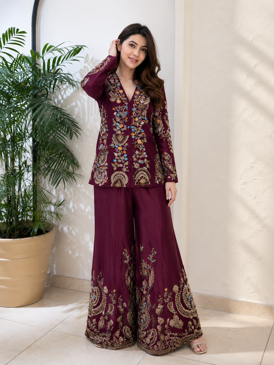 Women's Premium Hand Embroidered 3-Piece Co-Ord Set Designer Ethnic Wear