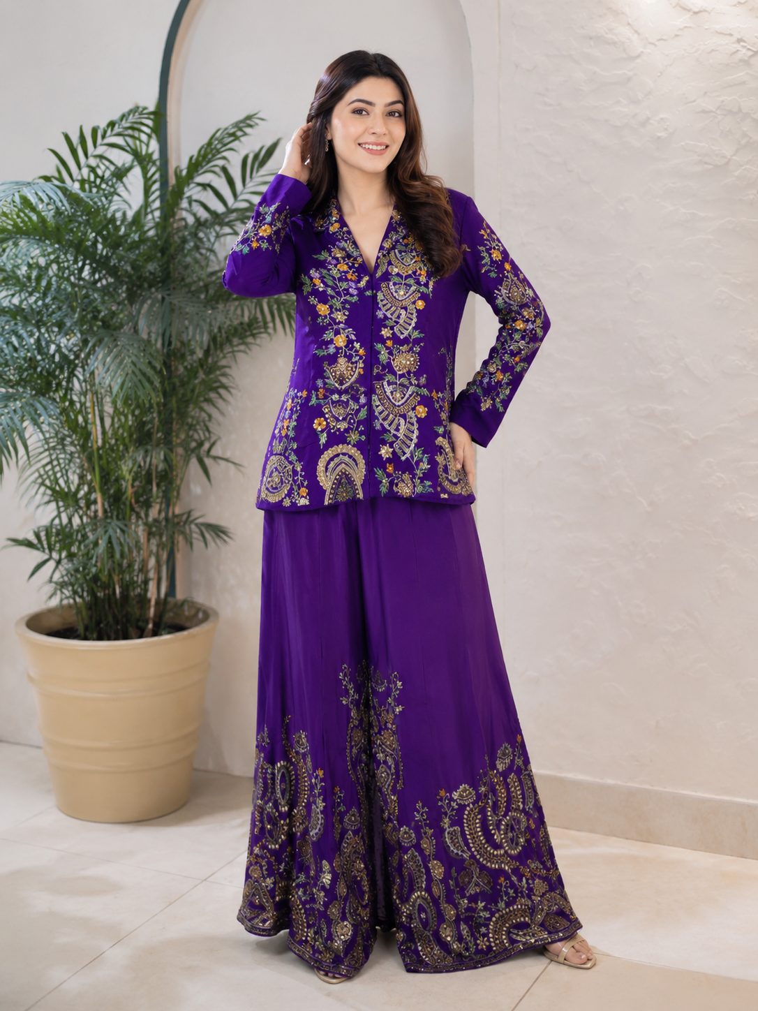 Women's Premium Hand Embroidered 3-Piece Co-Ord Set Designer Ethnic Wear