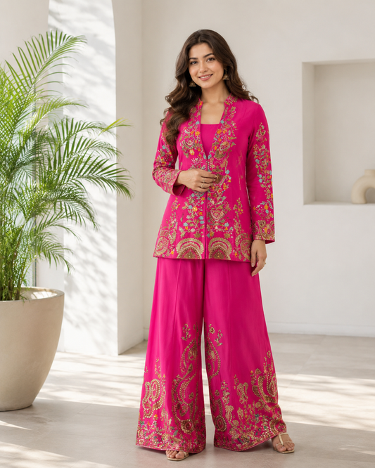 Women's Premium Hand Embroidered 3-Piece Co-Ord Set Designer Ethnic Wear