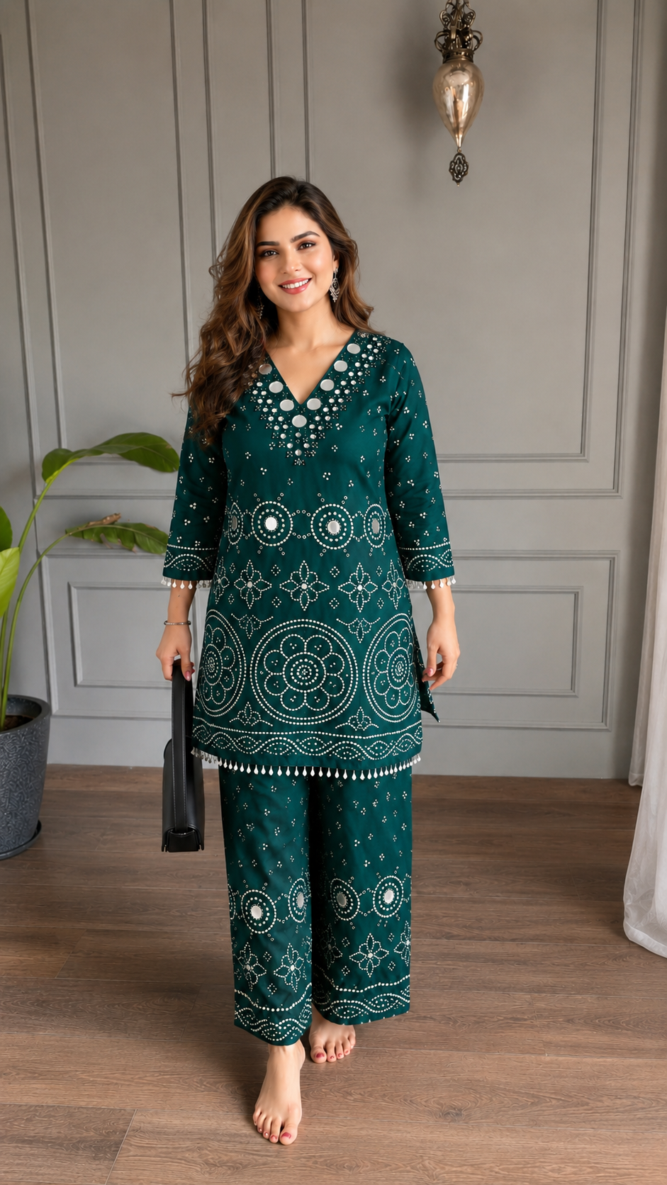 Women's Premium Mirror Work Embroidered Kurta Palazzo cord - Set for Ethnic Wear