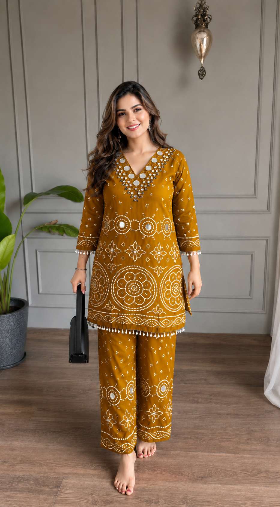 Women's Premium Mirror Work Embroidered Kurta Palazzo cord - Set for Ethnic Wear