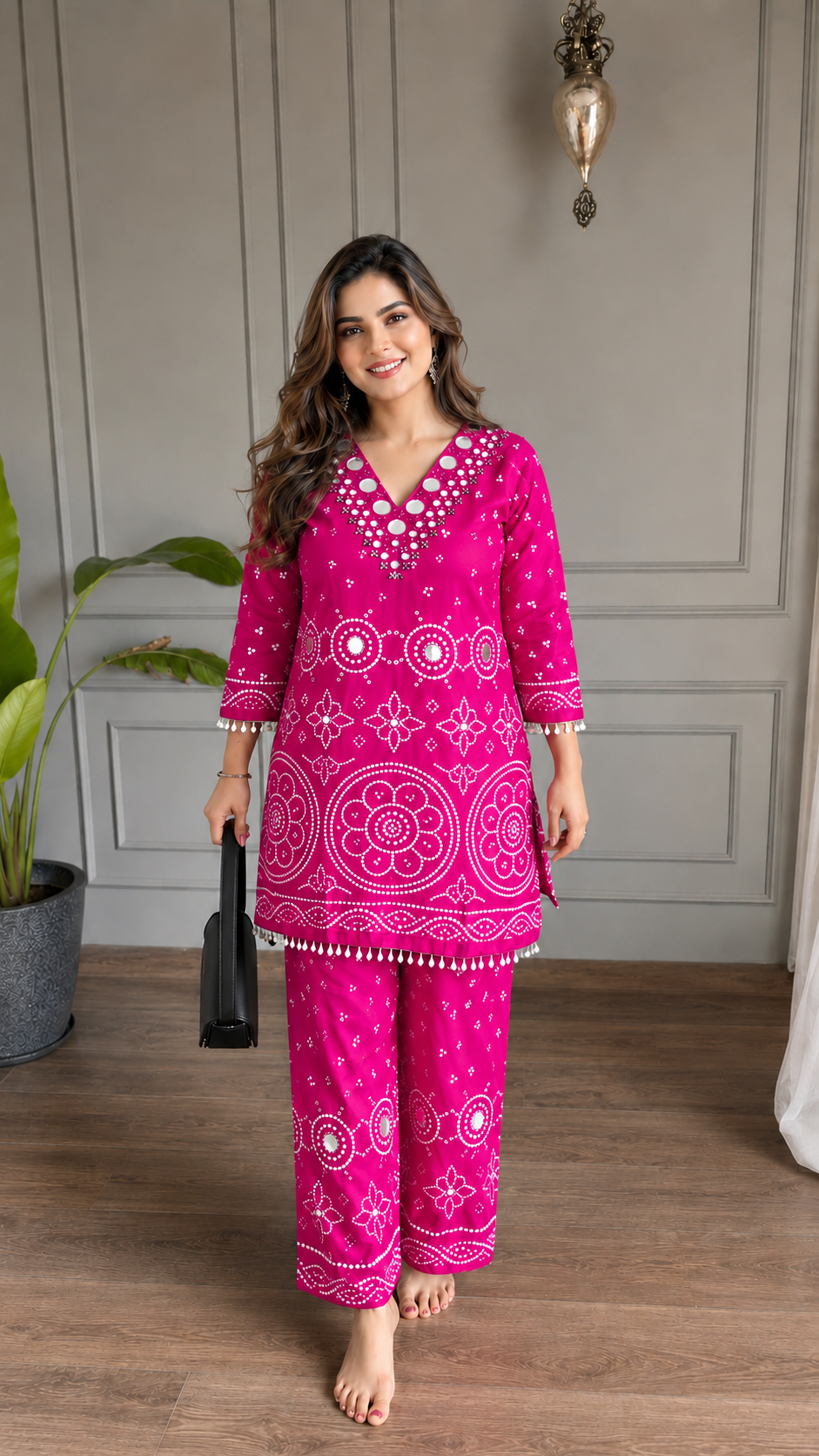 Women's Premium Mirror Work Embroidered Kurta Palazzo cord - Set for Ethnic Wear