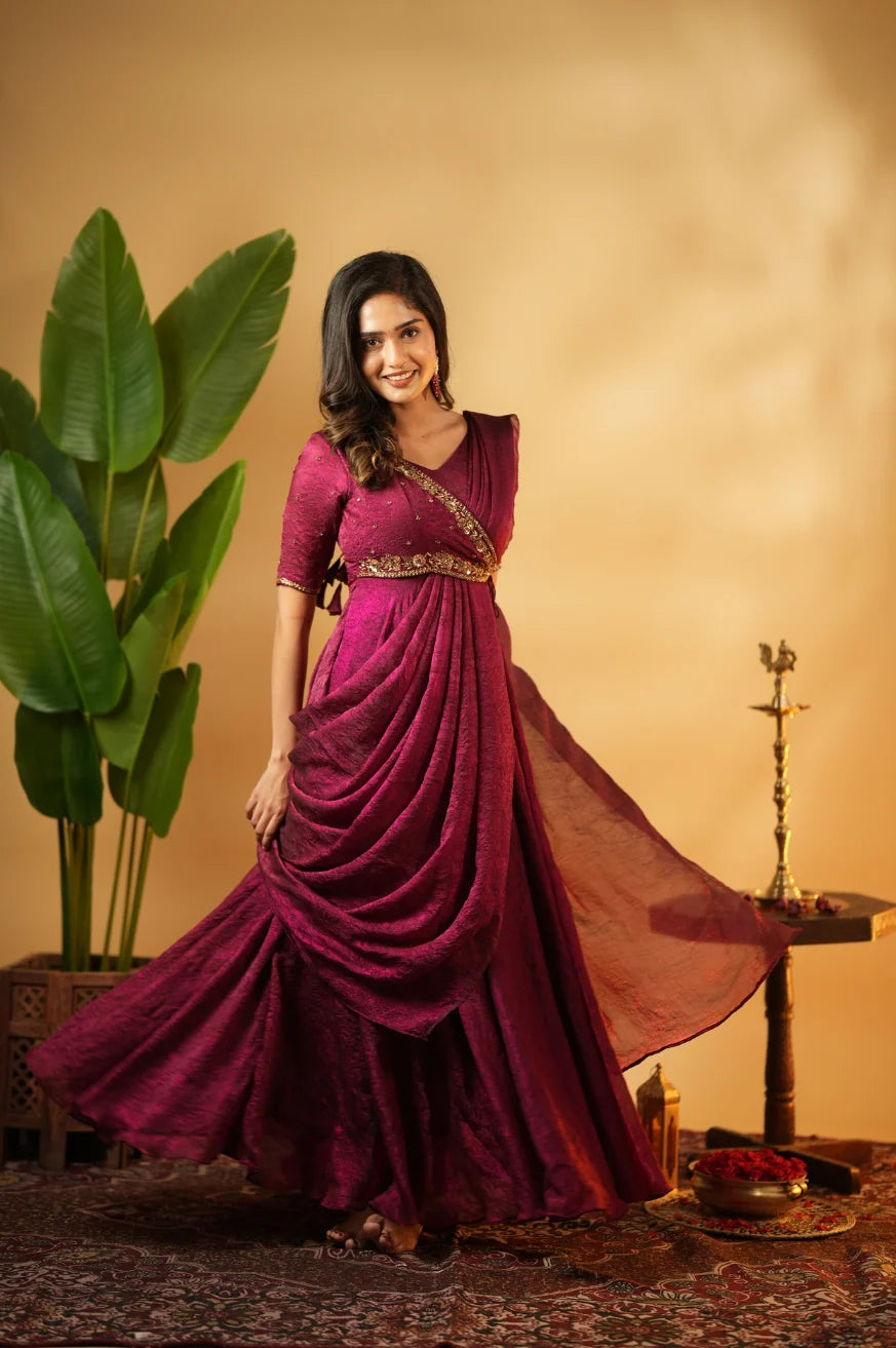 Women's Designer Ready-to-Wear Saree Gown Festive Party Ethnic Outfit