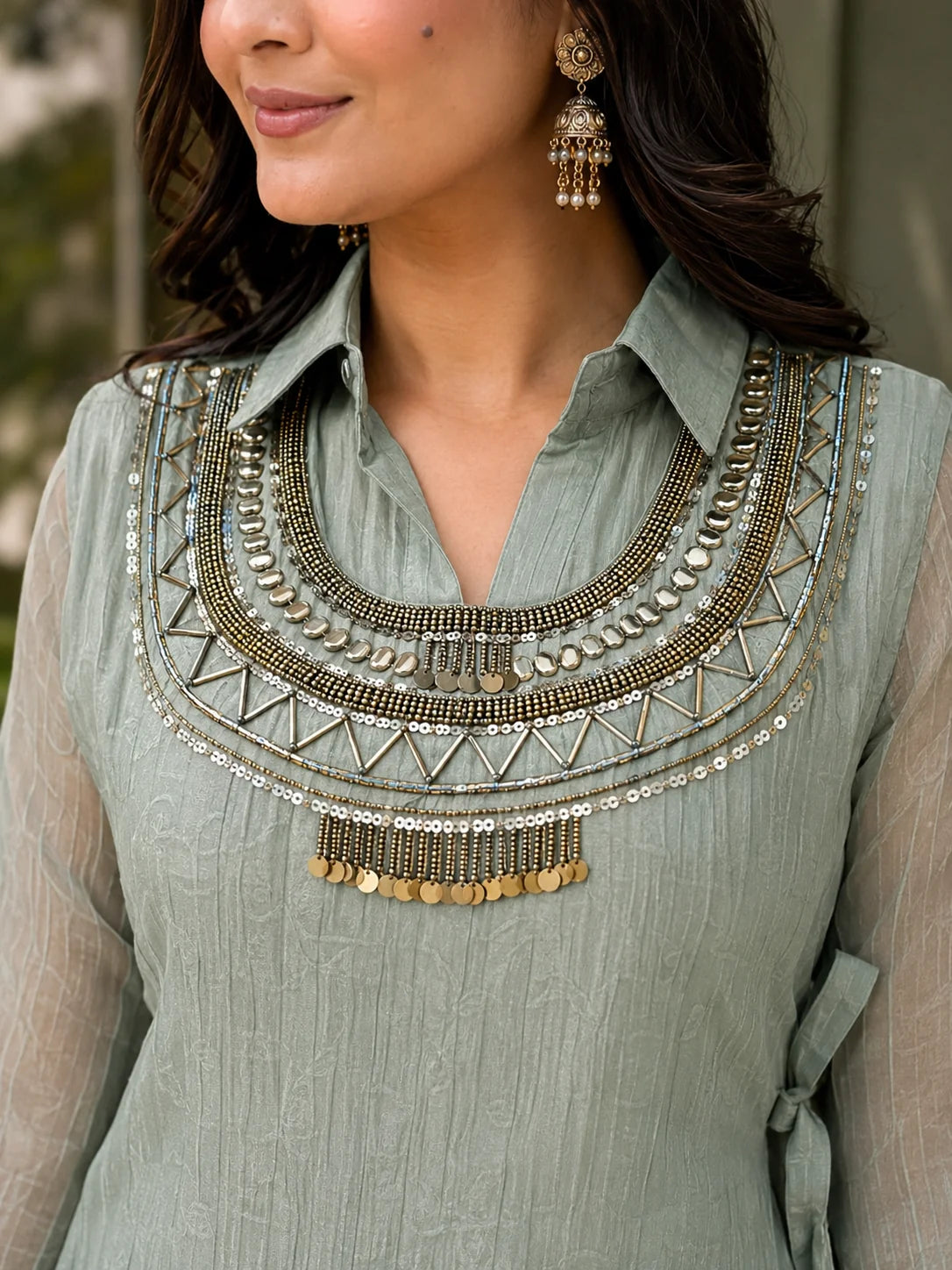 Women’s Premium Salsa Silk Hand Work Co-Ord Set – Elegant Designer Top & Palazzo Set