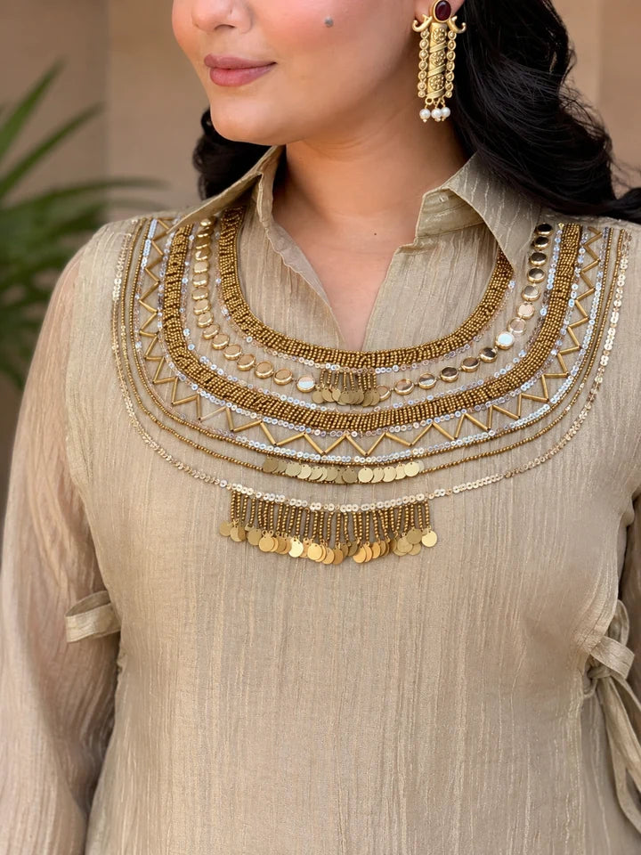 Women’s Premium Salsa Silk Hand Work Co-Ord Set – Elegant Designer Top & Palazzo Set