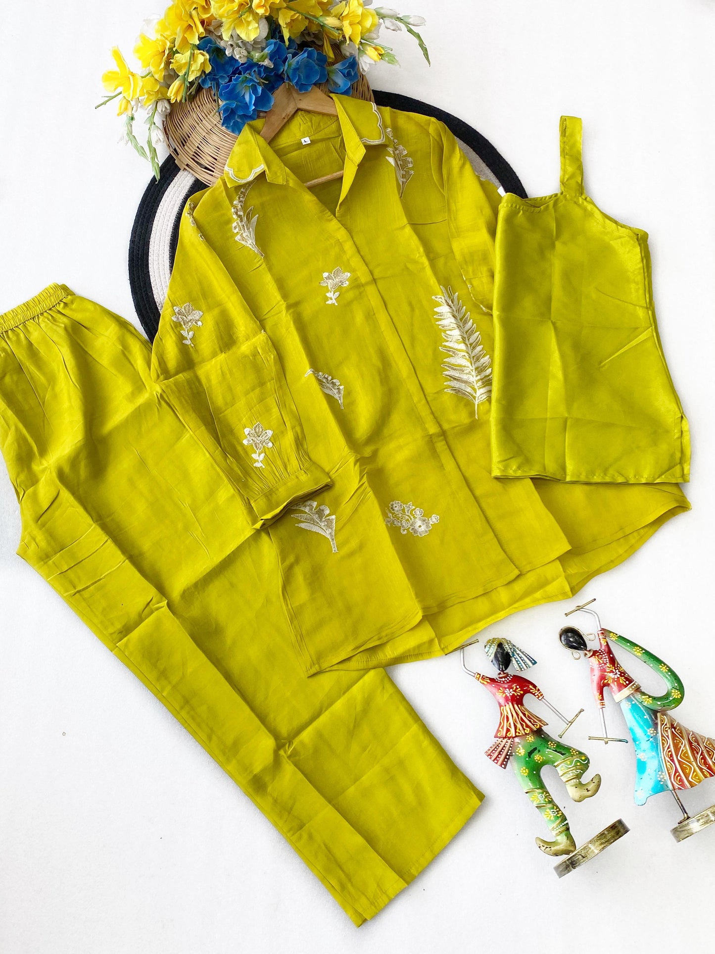 Women's Hand Embroidered Three-Piece Co-Ord Set Premium Casual Wear